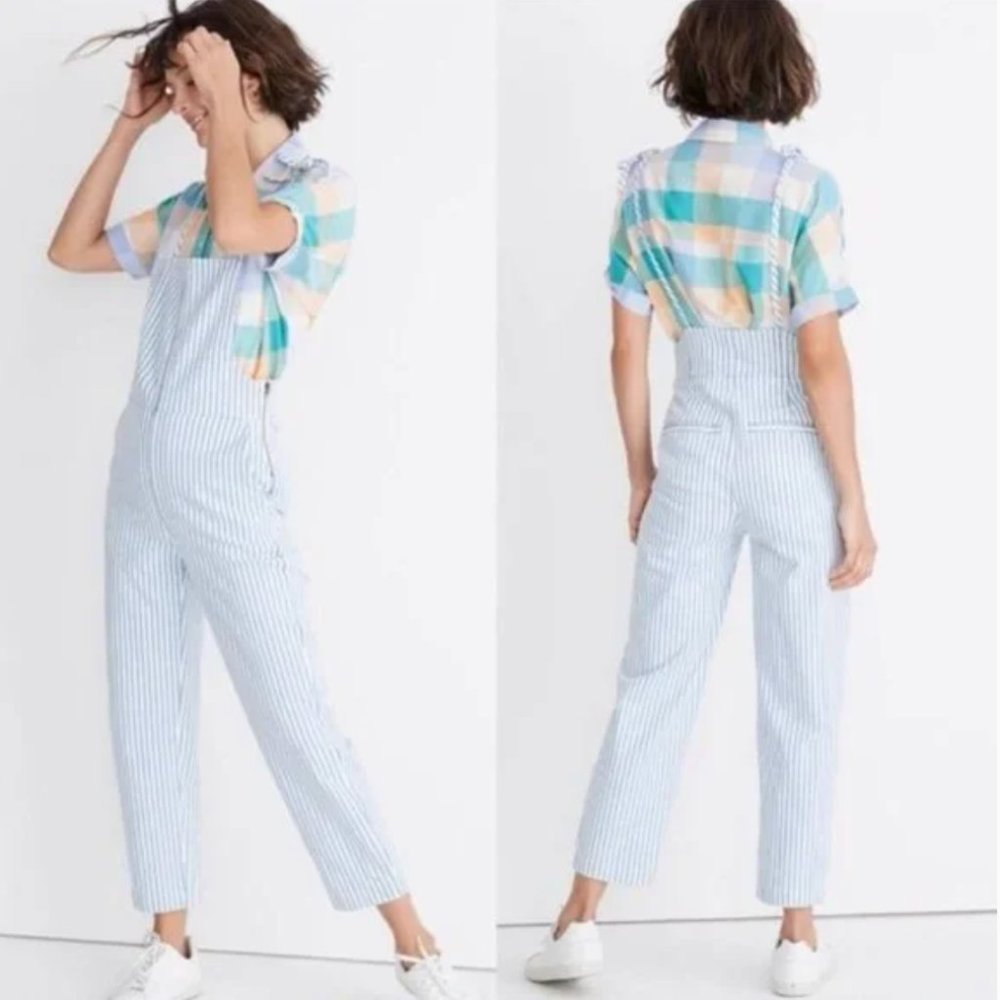 Madewell Tie-Strap Overalls, Railroad Stripe, Size Medium